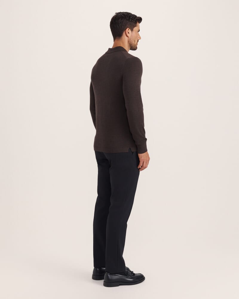 Franklin Merino Wool Long Sleeve Polo in ESPRESSO
