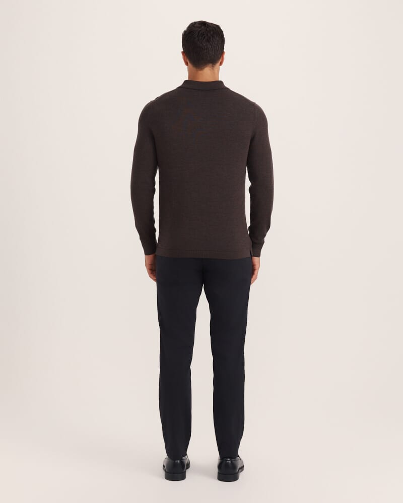 Franklin Merino Wool Long Sleeve Polo in ESPRESSO