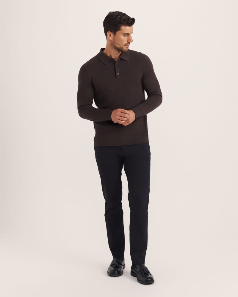 Franklin Merino Wool Long Sleeve Polo in ESPRESSO