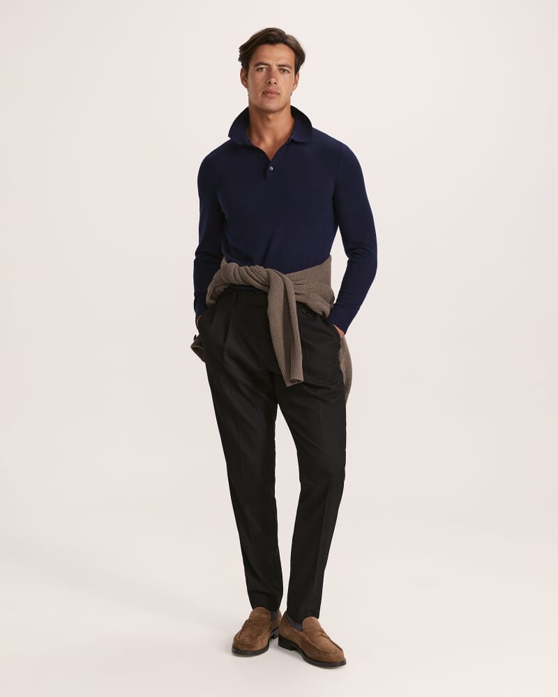 Franklin Merino Wool Long Sleeve Polo in NAVY