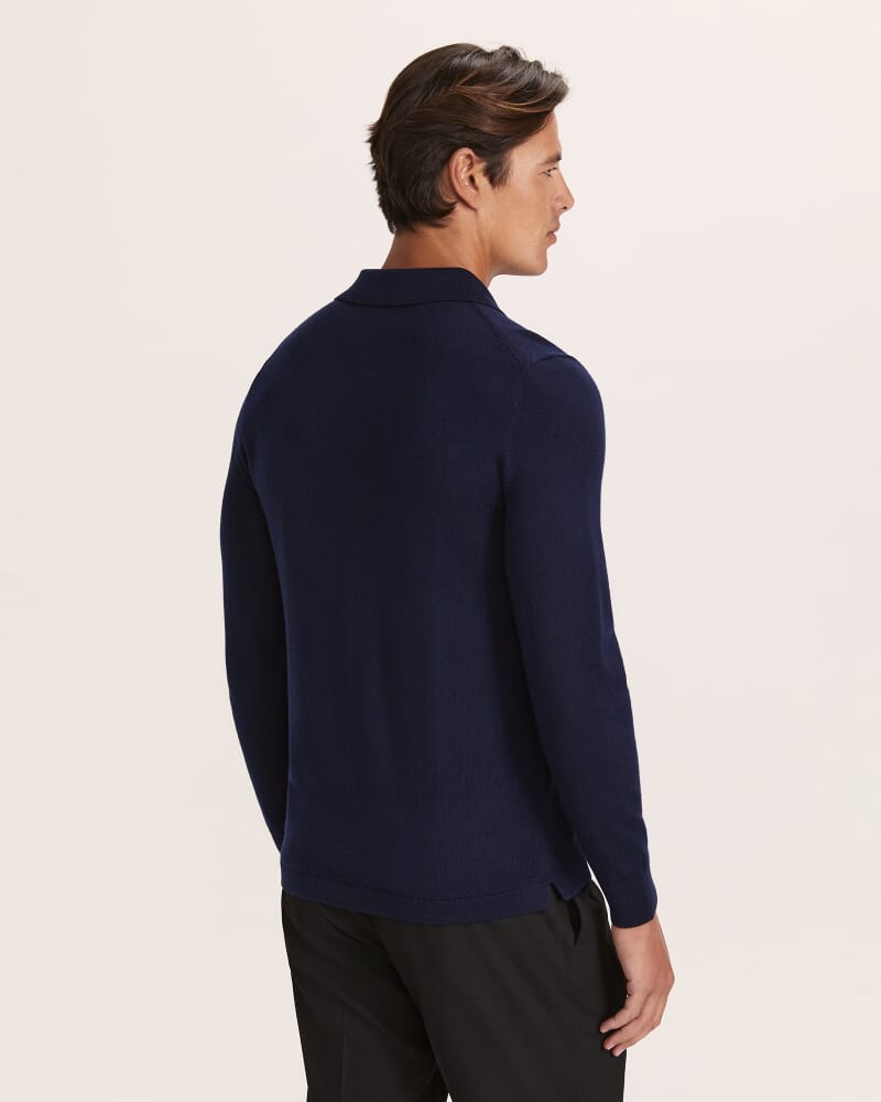 Franklin Merino Wool Long Sleeve Polo in NAVY