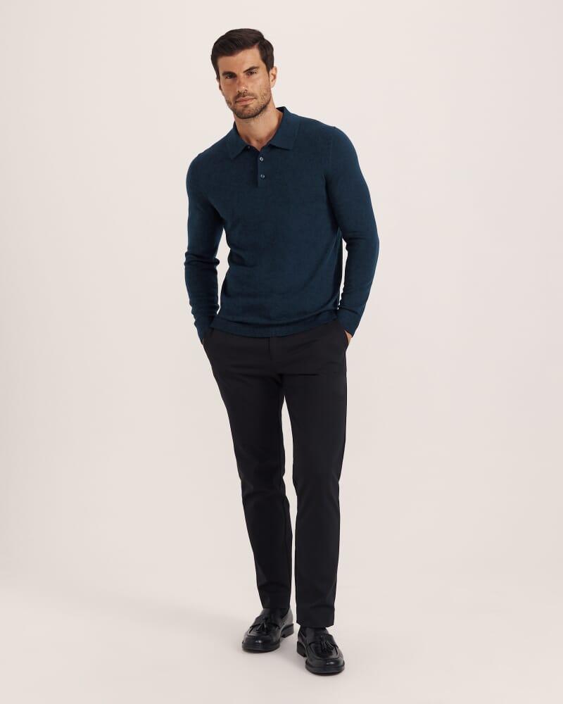 Franklin Merino Wool Long Sleeve Polo in NAVY