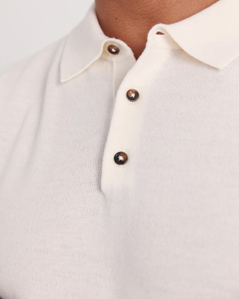 Franklin Merino Wool Long Sleeve Polo in OFF WHITE