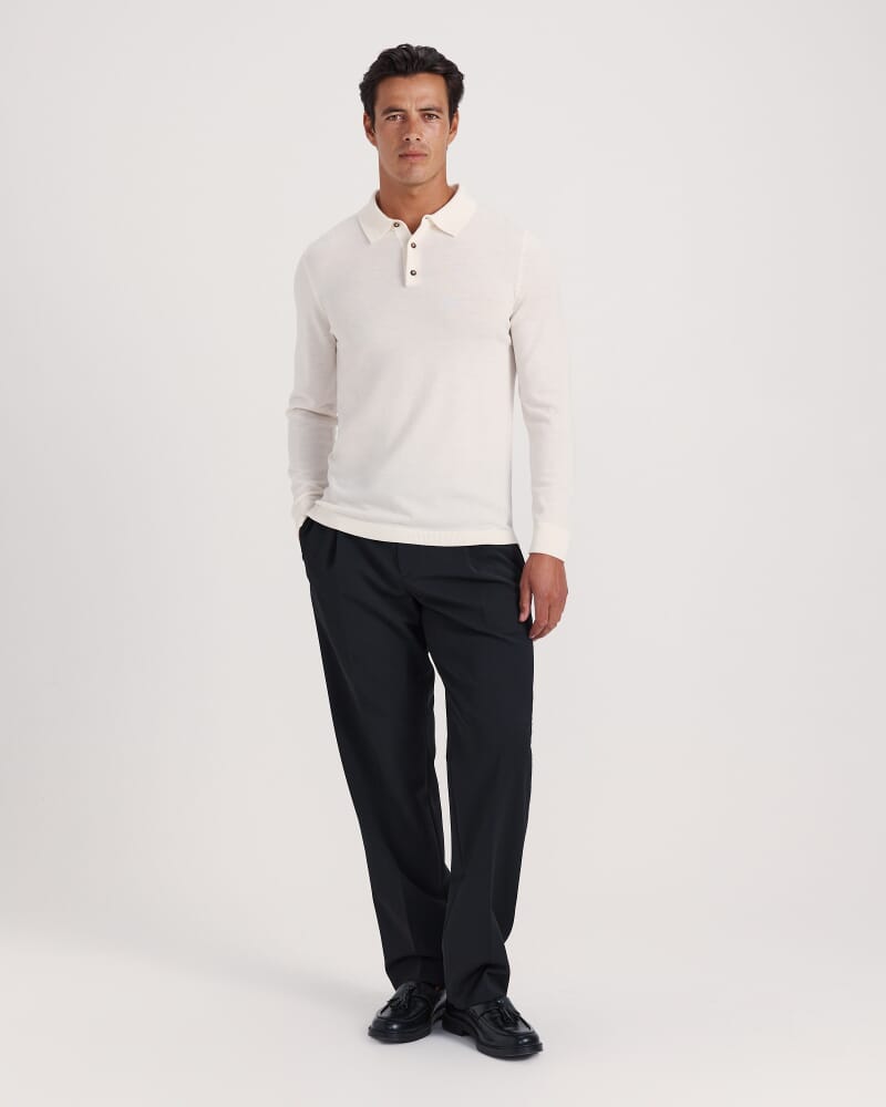 Franklin Merino Wool Long Sleeve Polo in OFF WHITE