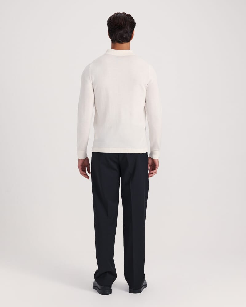Franklin Merino Wool Long Sleeve Polo in OFF WHITE