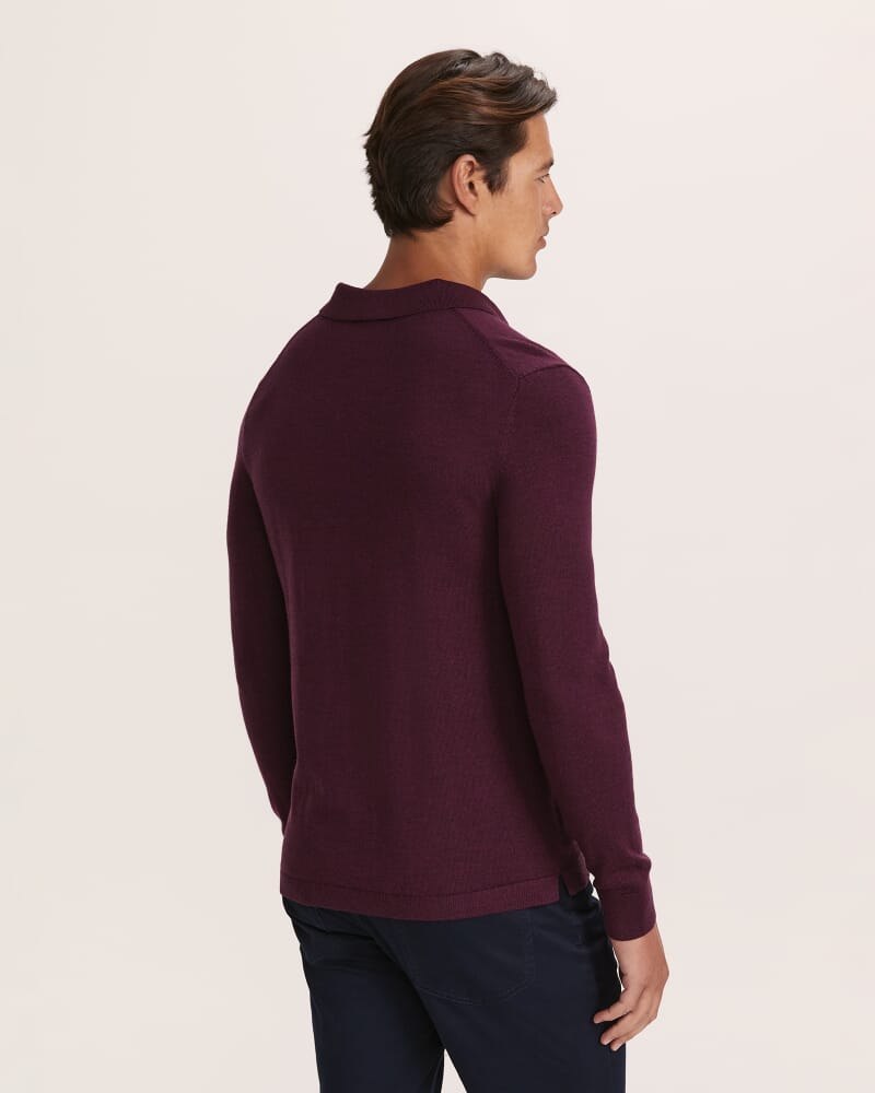 Franklin Merino Wool Long Sleeve Polo in WINE