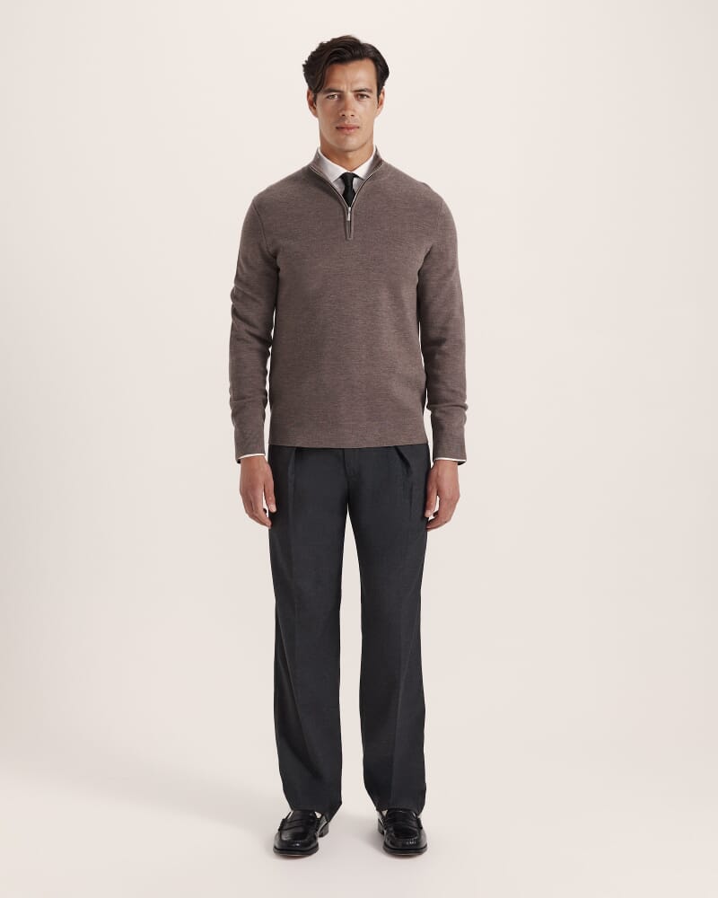 Franklin Quarter Zip Wool Knit Polo in BARK