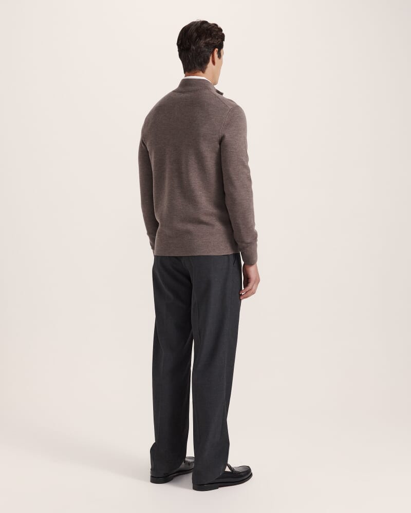 Franklin Quarter Zip Wool Knit Polo in BARK