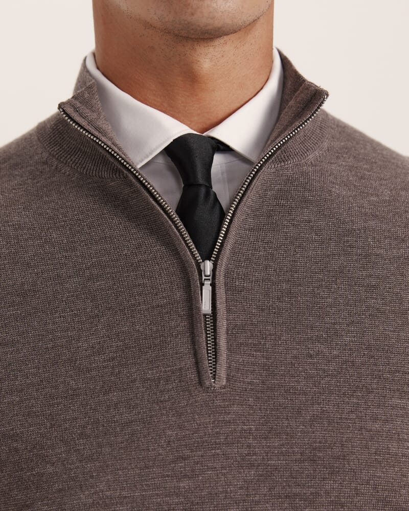 Franklin Quarter Zip Wool Knit Polo in BARK
