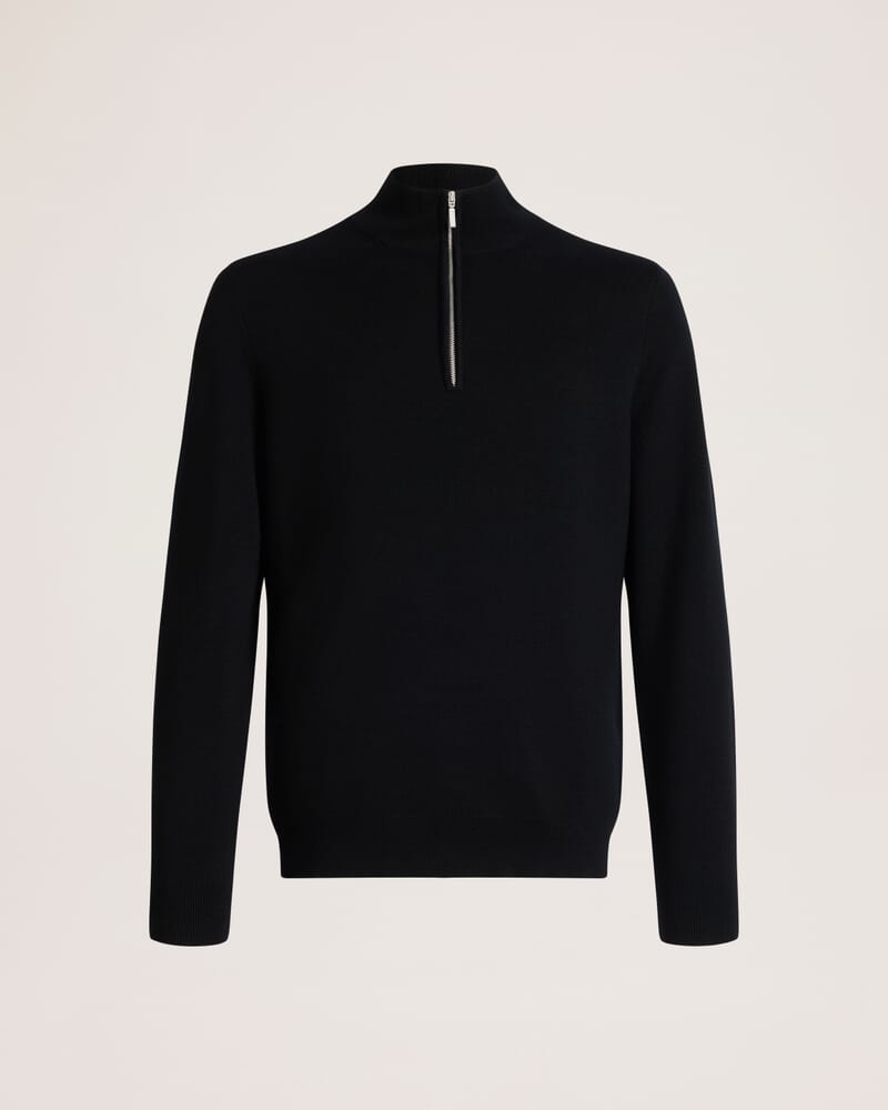 Franklin Quarter Zip Wool Knit Polo in BLACK