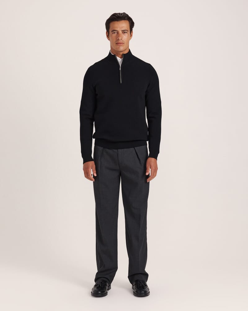Franklin Quarter Zip Wool Knit Polo in BLACK