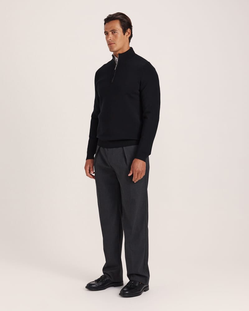 Franklin Quarter Zip Wool Knit Polo in BLACK