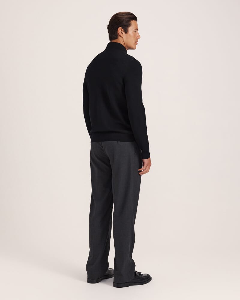 Franklin Quarter Zip Wool Knit Polo in BLACK