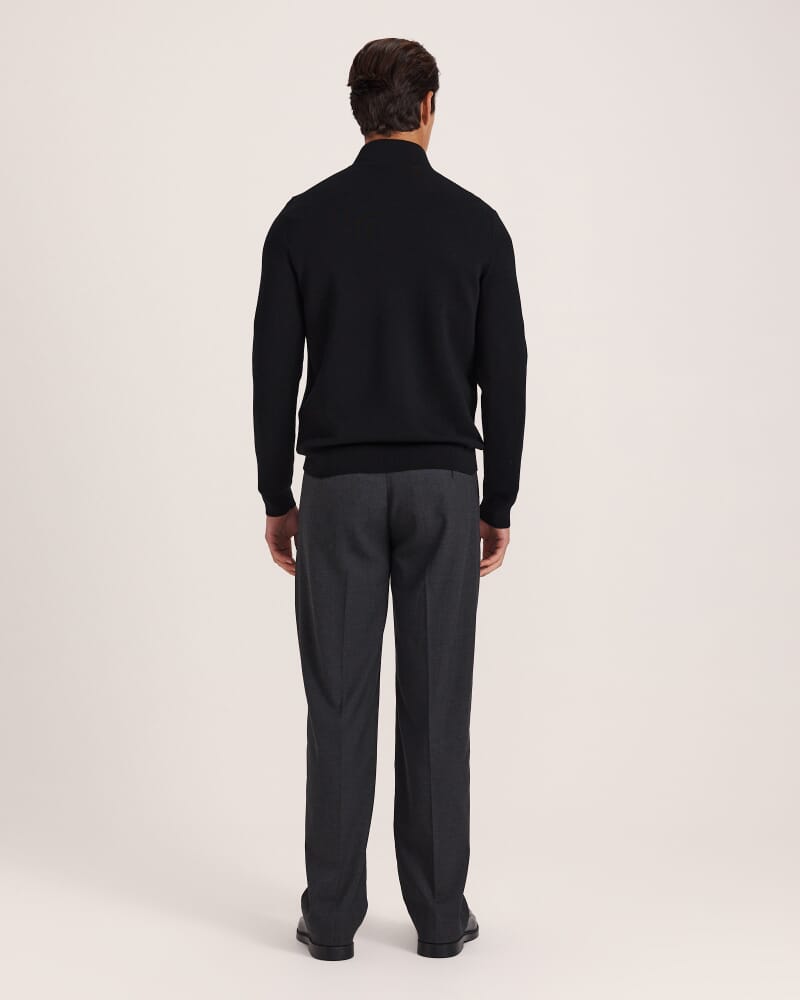 Franklin Quarter Zip Wool Knit Polo in BLACK