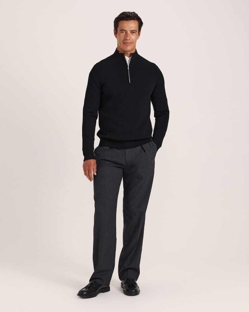 Franklin Quarter Zip Wool Knit Polo in BLACK