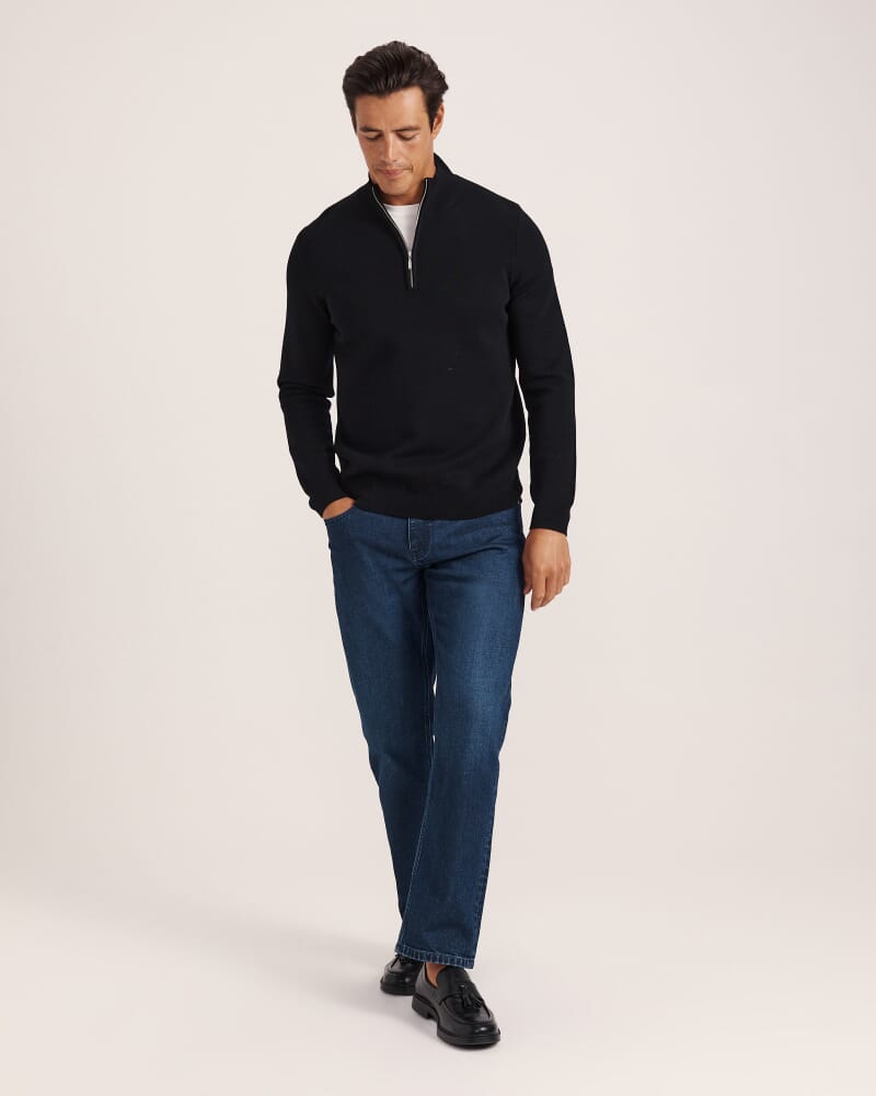 Franklin Quarter Zip Wool Knit Polo in BLACK