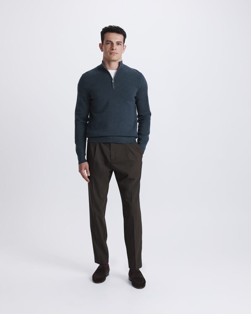 Franklin Quarter Zip Wool Knit Polo in FOREST