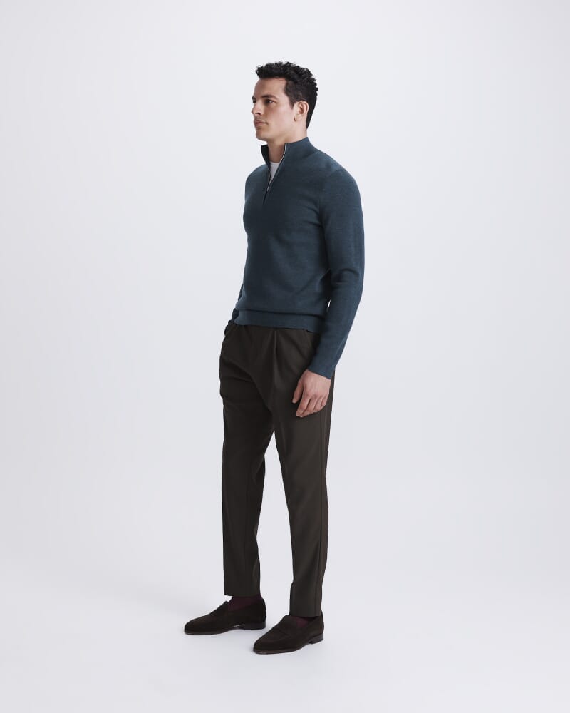 Franklin Quarter Zip Wool Knit Polo in FOREST