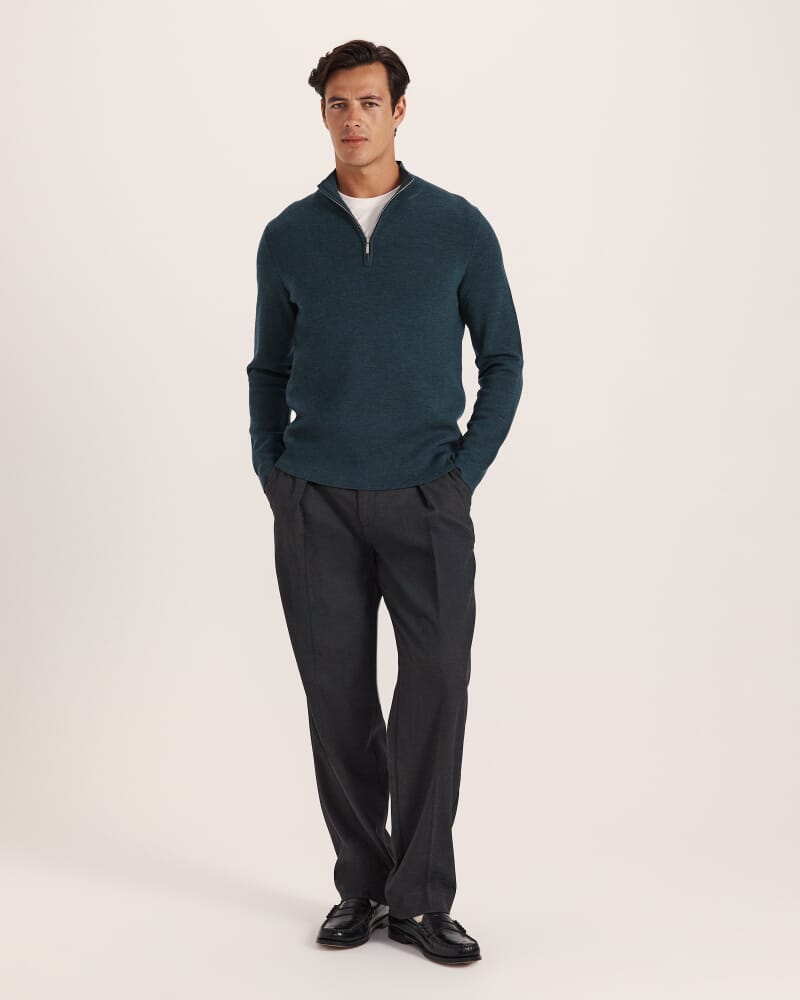 Franklin Quarter Zip Wool Knit Polo in FOREST