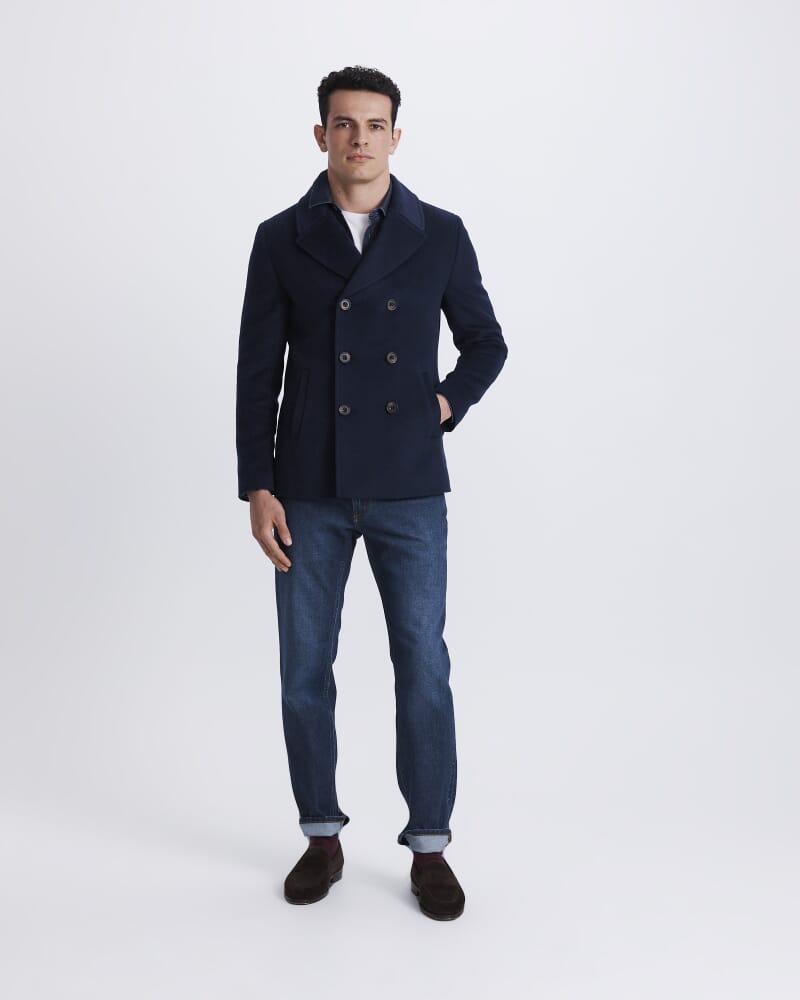 Jimmy Wool Blend Pea Coat in NAVY