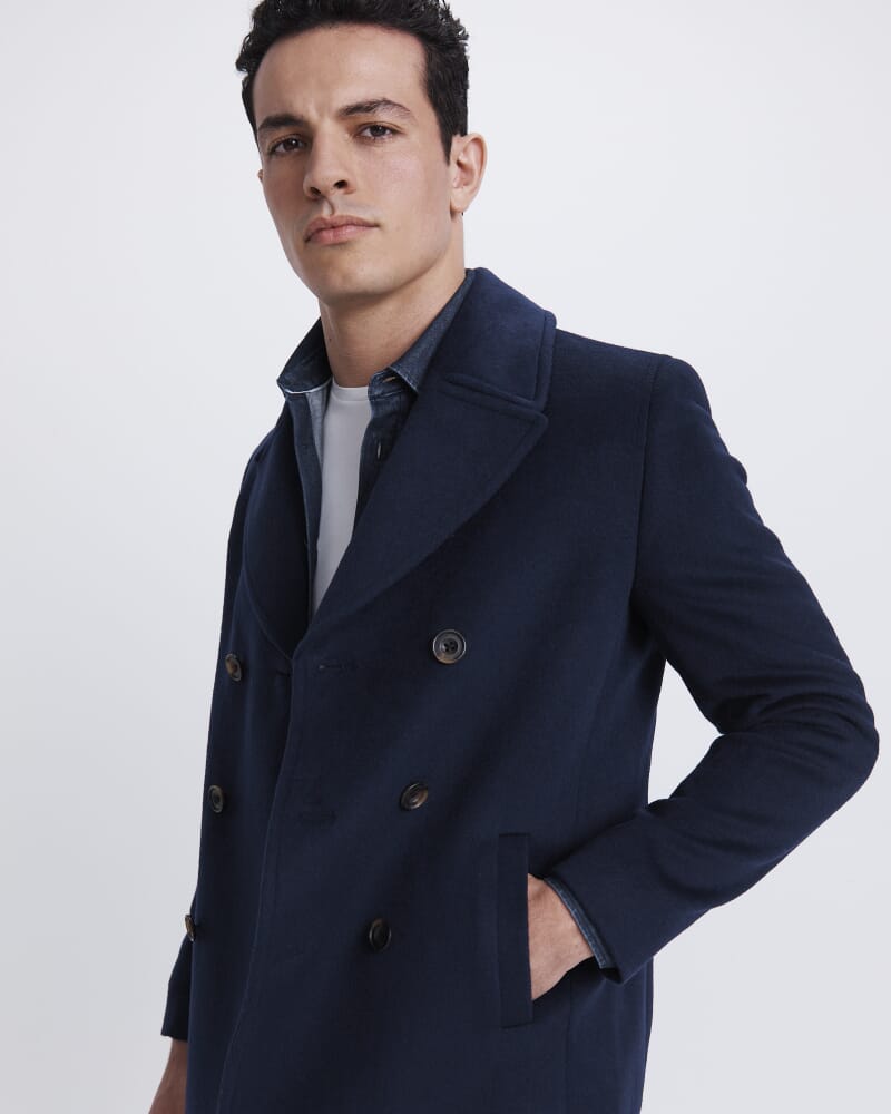 Jimmy Wool Blend Pea Coat in NAVY