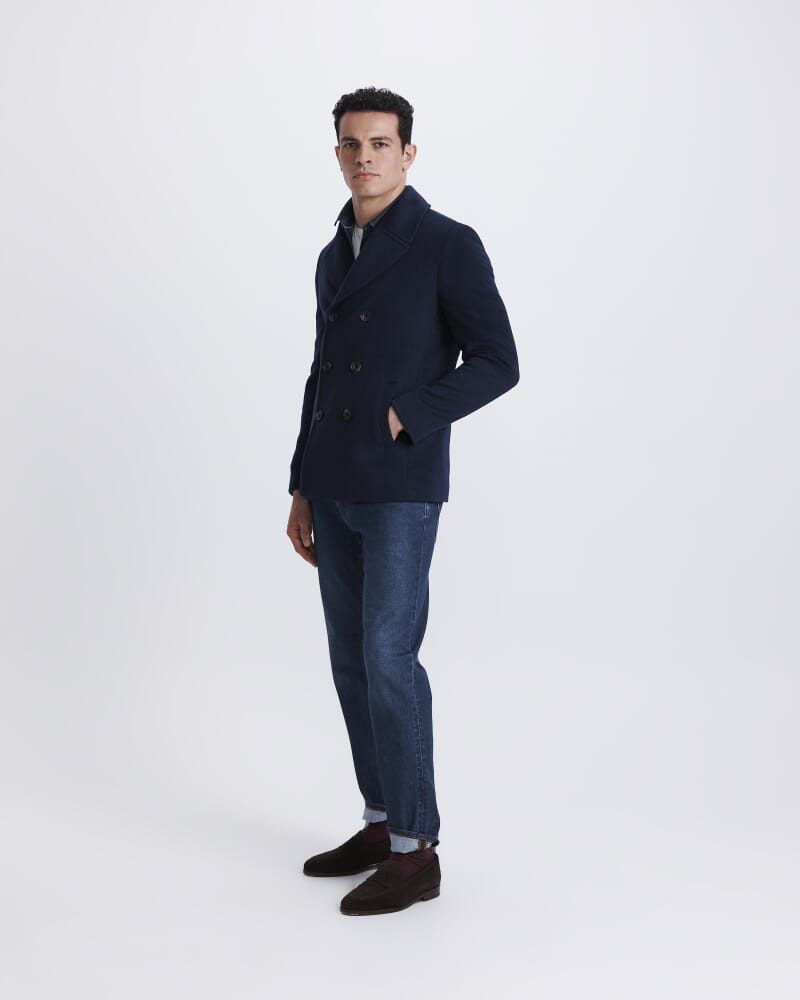 Jimmy Wool Blend Pea Coat in NAVY