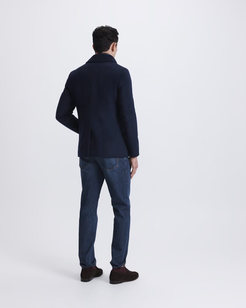 Jimmy Wool Blend Pea Coat in NAVY