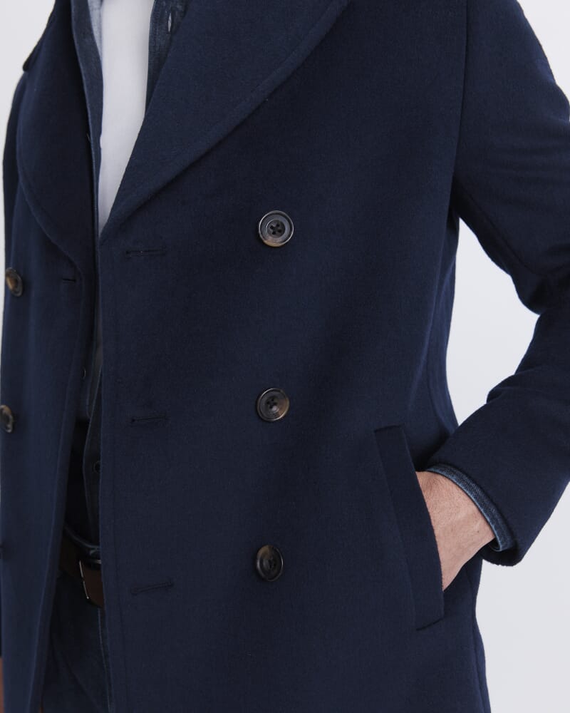 Jimmy Wool Blend Pea Coat in NAVY