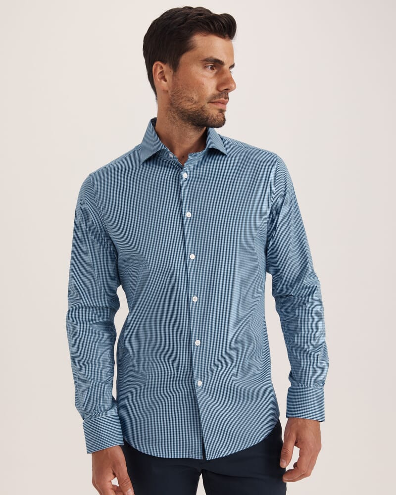 Lucian Long Sleeve Stretch Check Shirt in DEEP BLUE