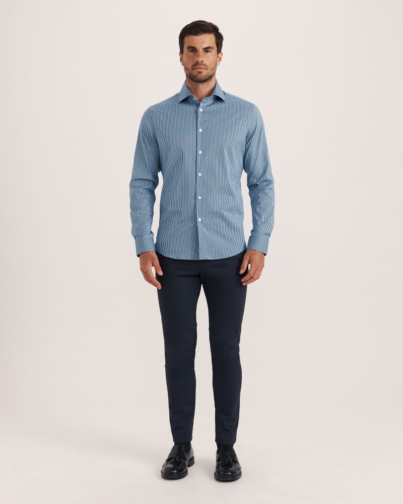 Lucian Long Sleeve Stretch Check Shirt in DEEP BLUE