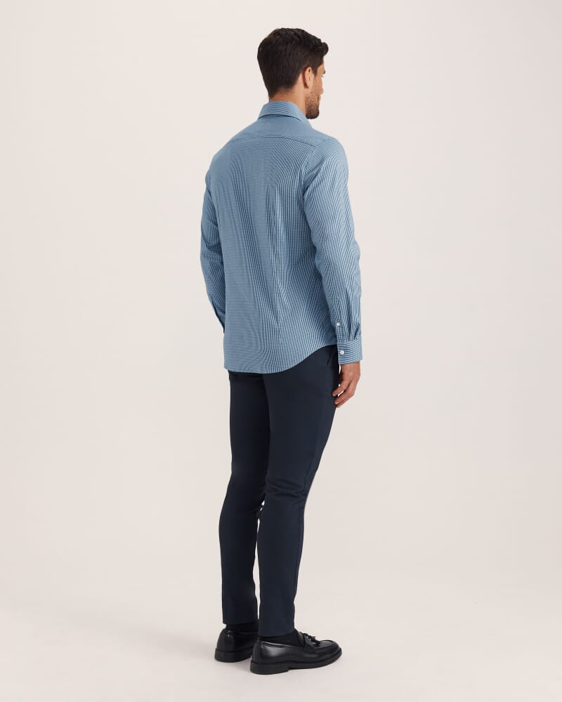 Lucian Long Sleeve Stretch Check Shirt in DEEP BLUE