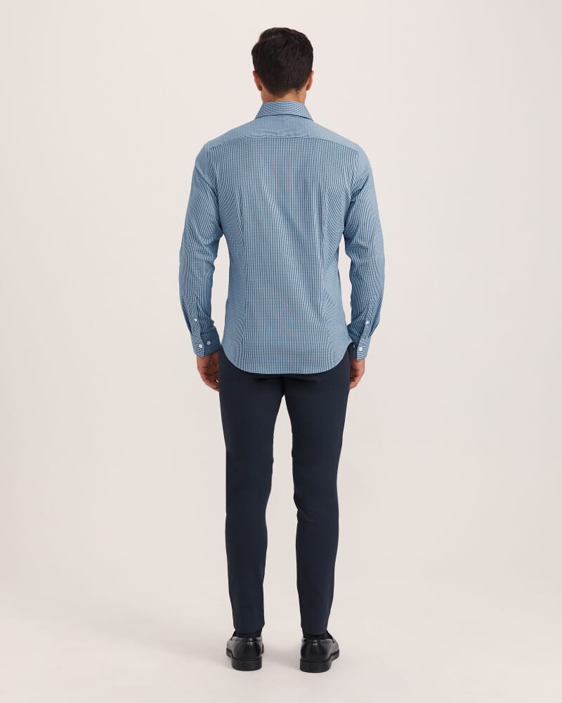 Lucian Long Sleeve Stretch Check Shirt in DEEP BLUE