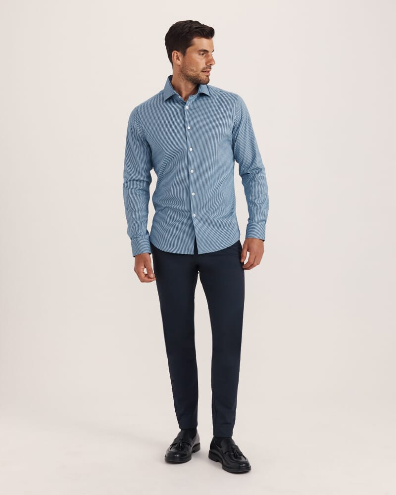 Lucian Long Sleeve Stretch Check Shirt in DEEP BLUE