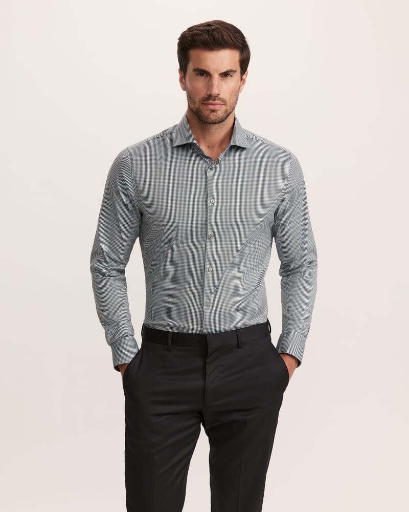 Lucian Long Sleeve Stretch Check Shirt in PETROL