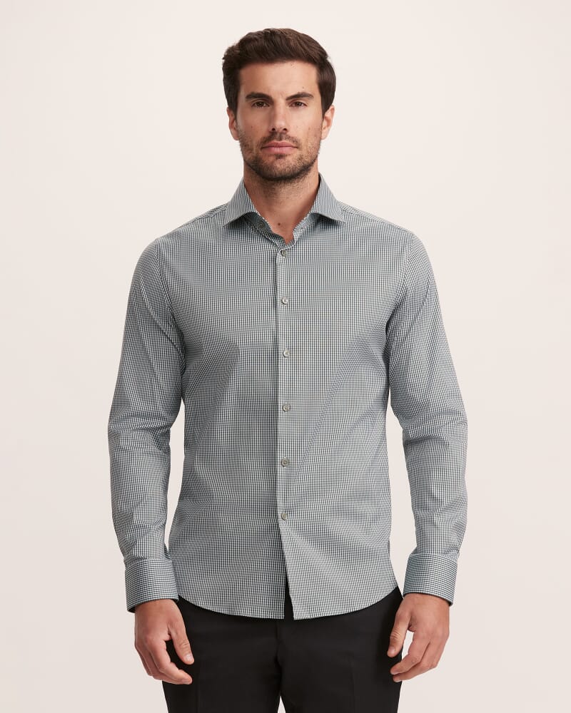 Lucian Long Sleeve Stretch Check Shirt in PETROL