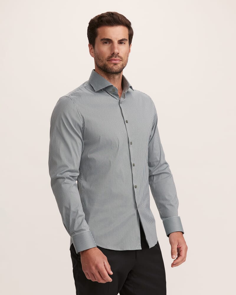 Lucian Long Sleeve Stretch Check Shirt in PETROL
