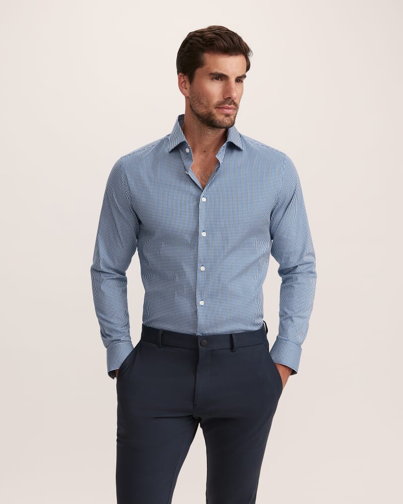 Lucian Long Sleeve Stretch Check Shirt in ROYAL BLUE