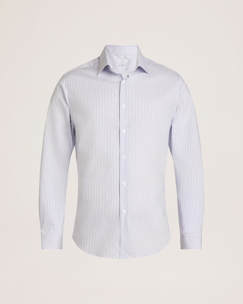 Prince Long Sleeve Tapered Stripe Shirt in SKY/WHITE