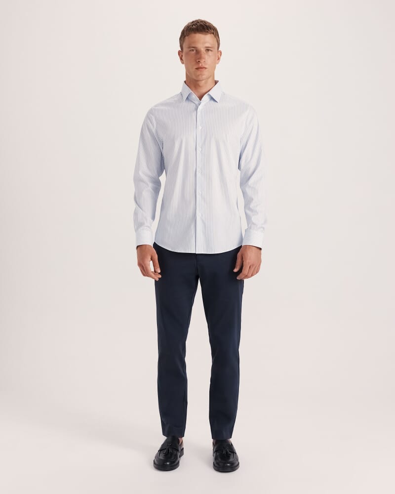 Prince Long Sleeve Tapered Stripe Shirt in SKY/WHITE
