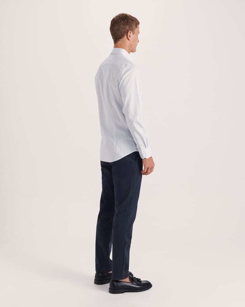 Prince Long Sleeve Tapered Stripe Shirt in SKY/WHITE