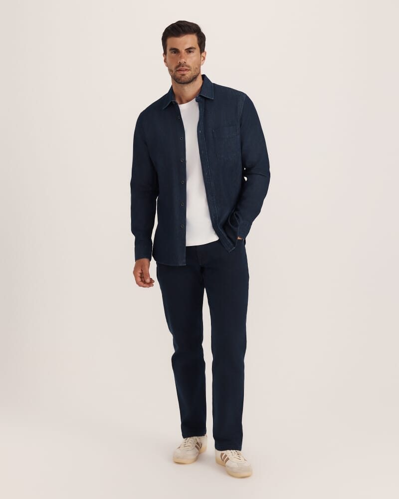 Julian Long Sleeve Denim Shirt in MID WASH