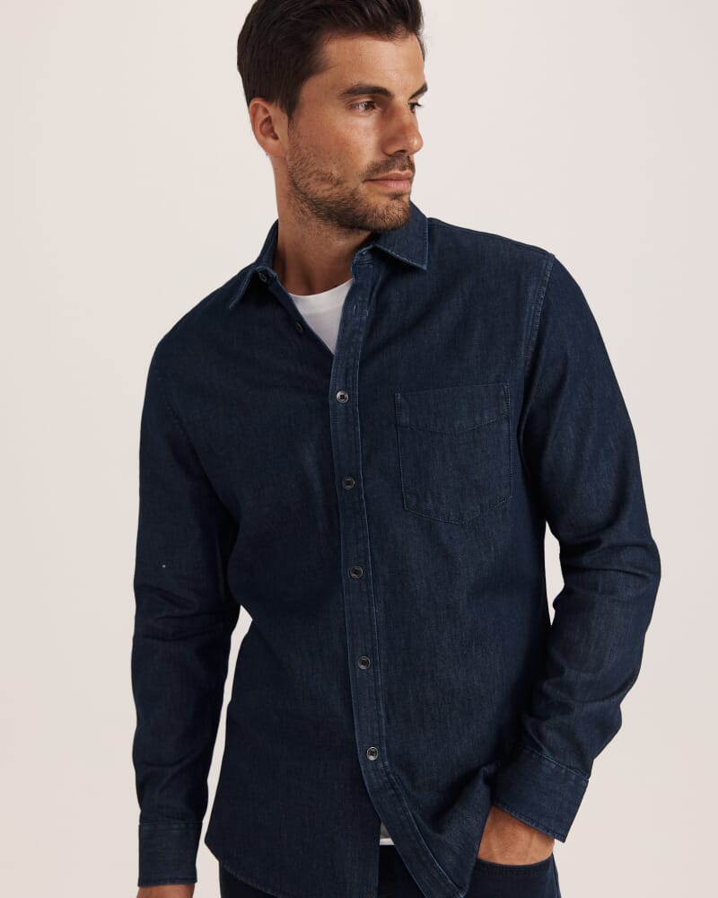 Julian Long Sleeve Denim Shirt in MID WASH