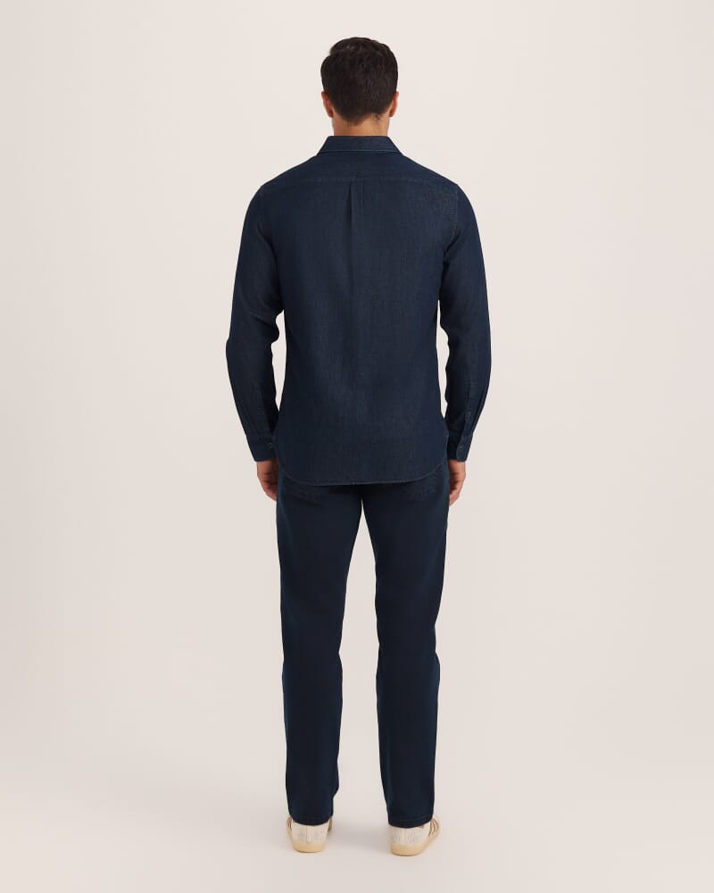 Julian Long Sleeve Denim Shirt in MID WASH