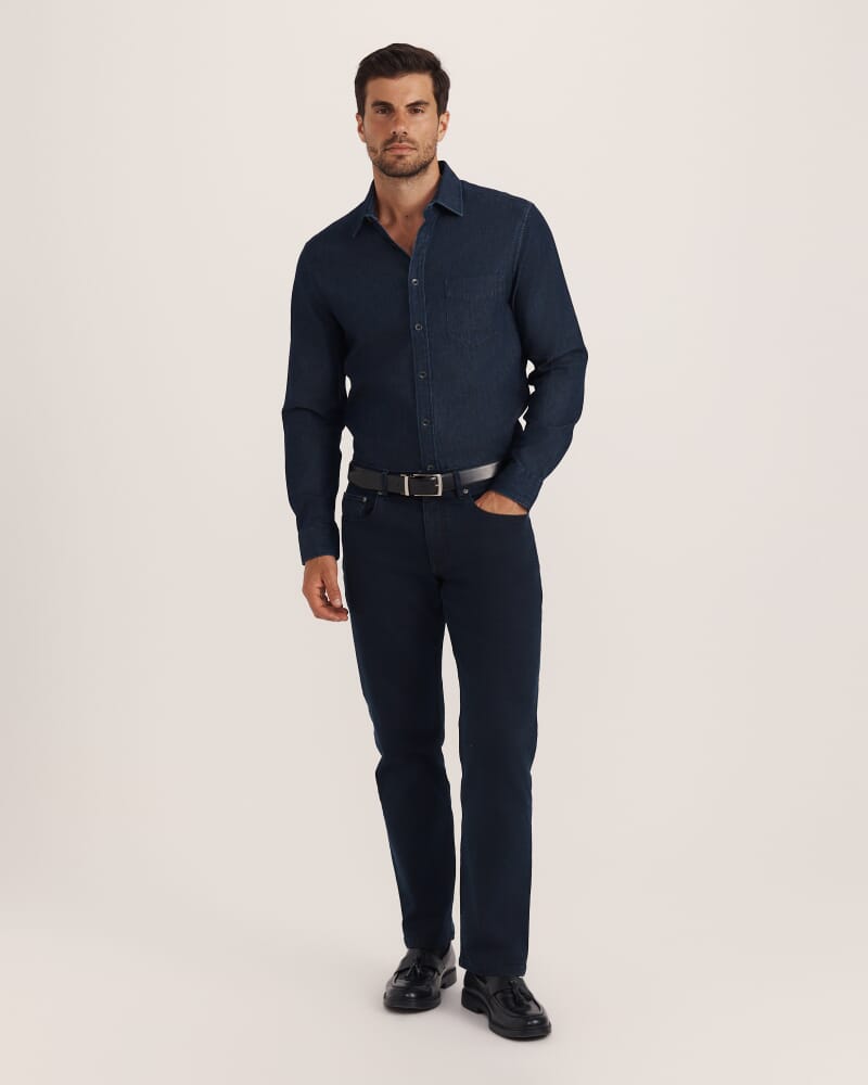 Julian Long Sleeve Denim Shirt in MID WASH