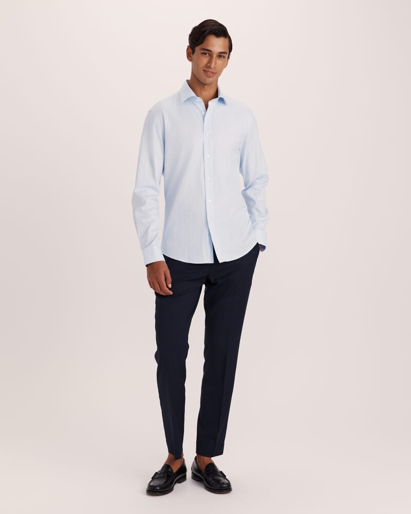 Leon Cotton Stripe Long Sleeve Classic Shirt in SKY/WHITE