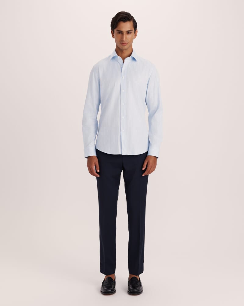 Leon Cotton Stripe Long Sleeve Classic Shirt in SKY/WHITE