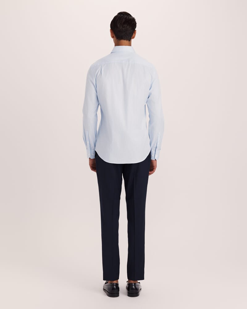 Leon Cotton Stripe Long Sleeve Classic Shirt in SKY/WHITE