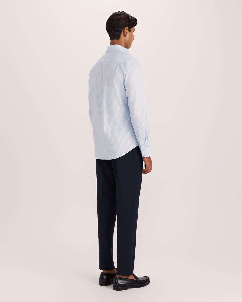 Leon Cotton Stripe Long Sleeve Classic Shirt in SKY/WHITE