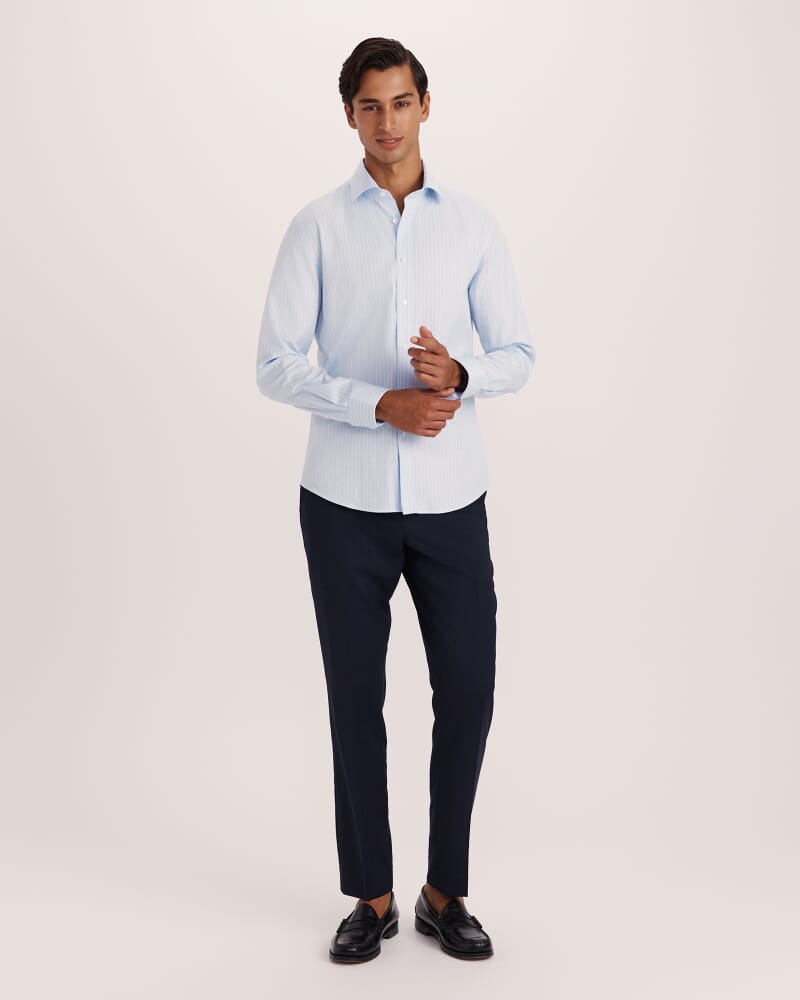 Leon Cotton Stripe Long Sleeve Classic Shirt in SKY/WHITE