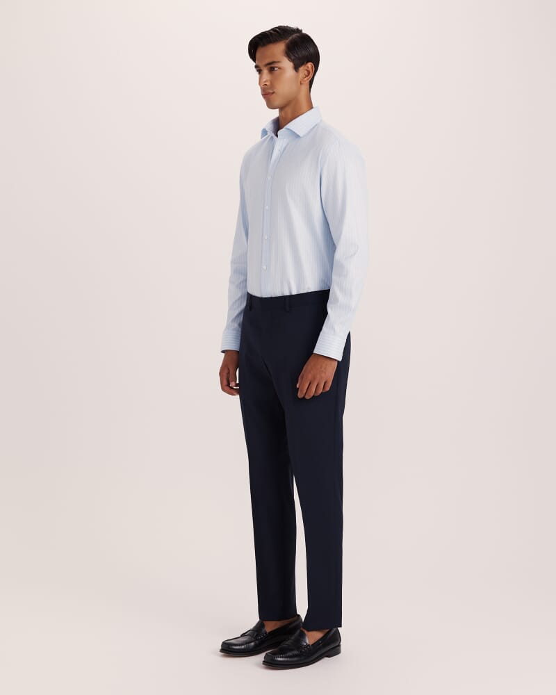 Leon Cotton Stripe Long Sleeve Classic Shirt in SKY/WHITE